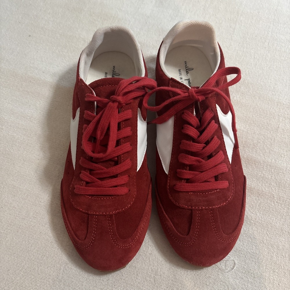 Mila Paoli Shoes Women's Size 8 Sneakers Leather Suede Red Made In Italy
